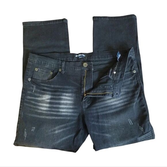 Y2K Kno Betta Black Distressed Rip Straight Leg Biker Jeans Size 36 - Picture 10 of 14